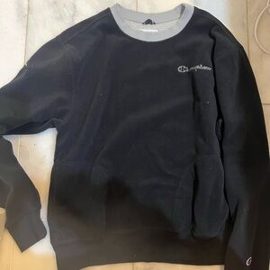 Champion Black & Gray Fuzzy Crewneck Sweatshirt with pockets